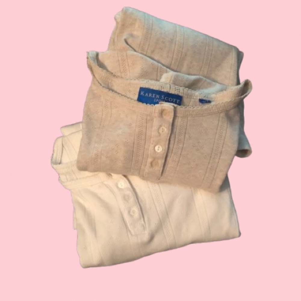 Set of two pointelle henley tops
